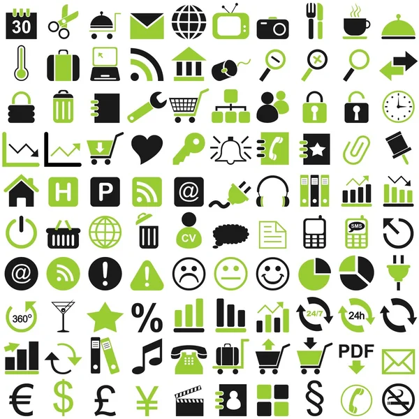 100 zöld fekete ikon Stock Illusztrációk