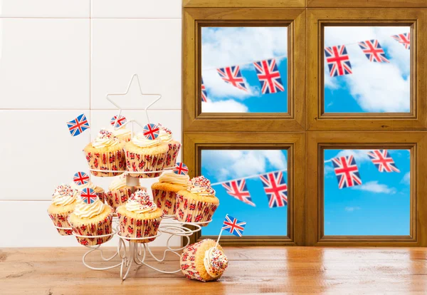 旗やまん幕でカップケーキ — ストック写真