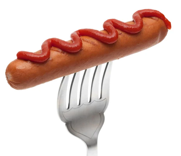 Hotdog Sausage On Fork — Stock Photo, Image
