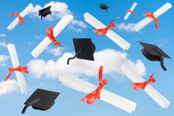 Graduation Caps & Scrolls — Stock Photo, Image