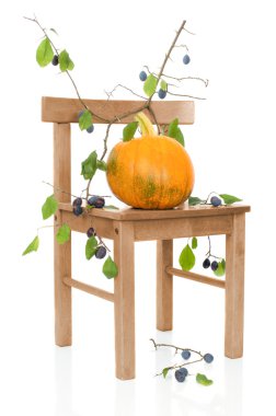 Pumpkin On Rustic Chair clipart