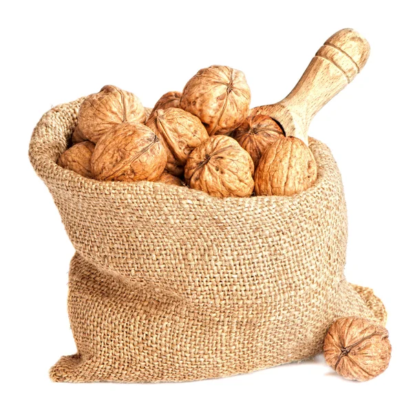 Burlap Sack Of Walnuts — Stock Photo, Image