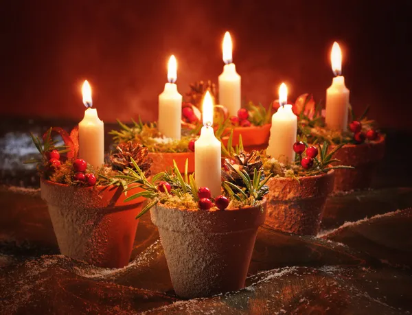 Candles In Terracotta Pots — Stock Photo, Image