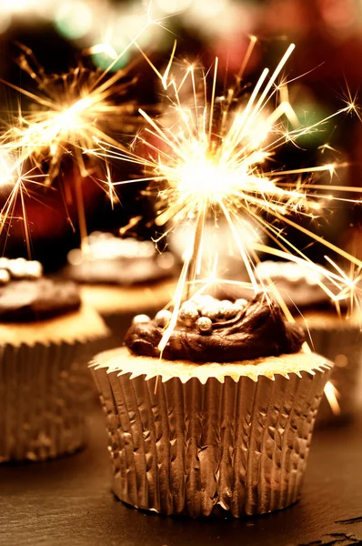 Party Cupcakes With Sparklers — Stock Photo, Image