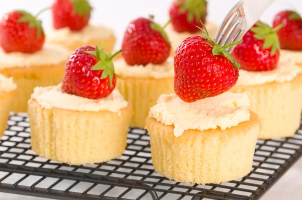 Strawberry Topped Cupcakes — Stock Photo, Image