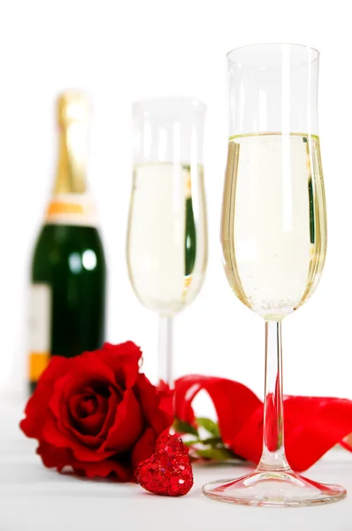 Champagne & rozen — Stockfoto