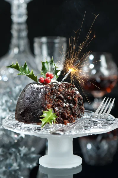 Portion Weihnachtspudding — Stockfoto