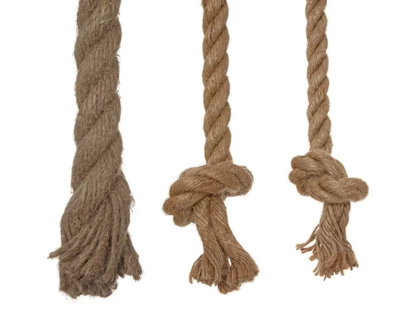 Senkrecht 3 Seile mit Knoten Stockfoto