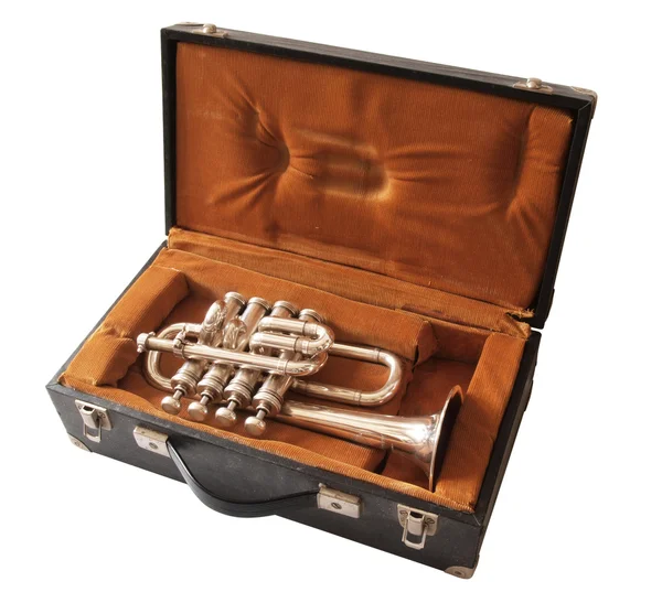 Trumpet in suitcase — Stock Photo, Image