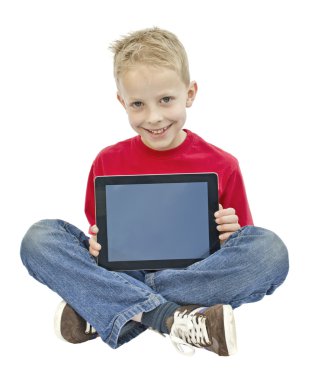 Boy holding an ipad clipart