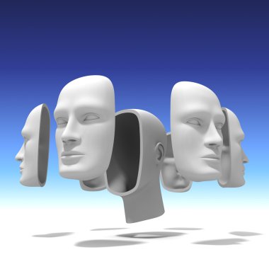 Human head with many faces clipart