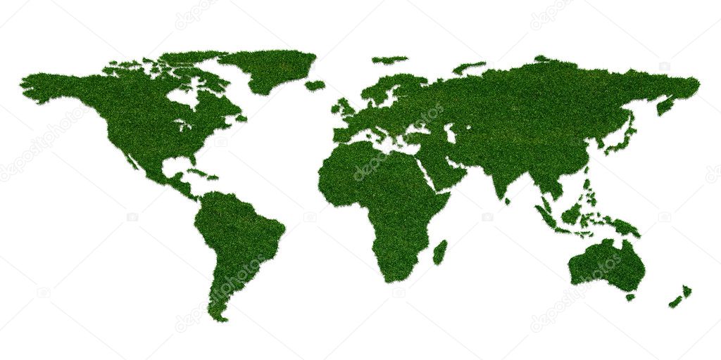 Stylized world map with grass on continents