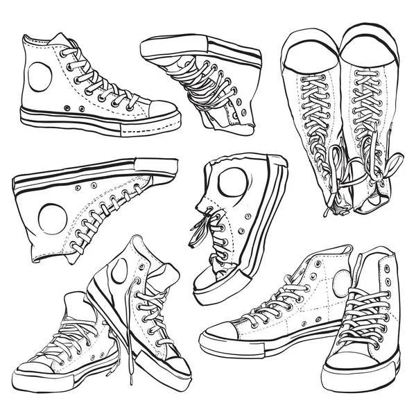 Black and white sneakers set — Stock Vector