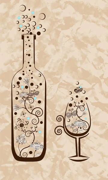 Пляшка вина і склянка . — стоковий вектор