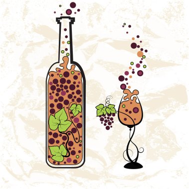 Vintage wine bottle and glass clipart