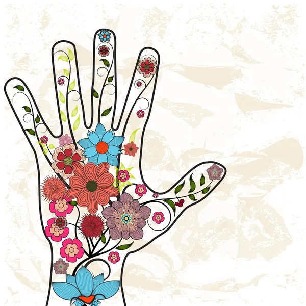 Mão com flores pintadas —  Vetores de Stock