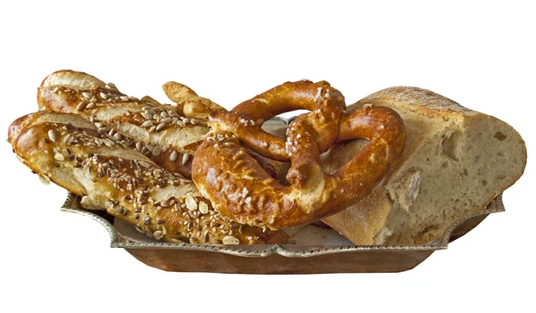 Cesta de pão branco bávaro isolado em branco — Fotografia de Stock