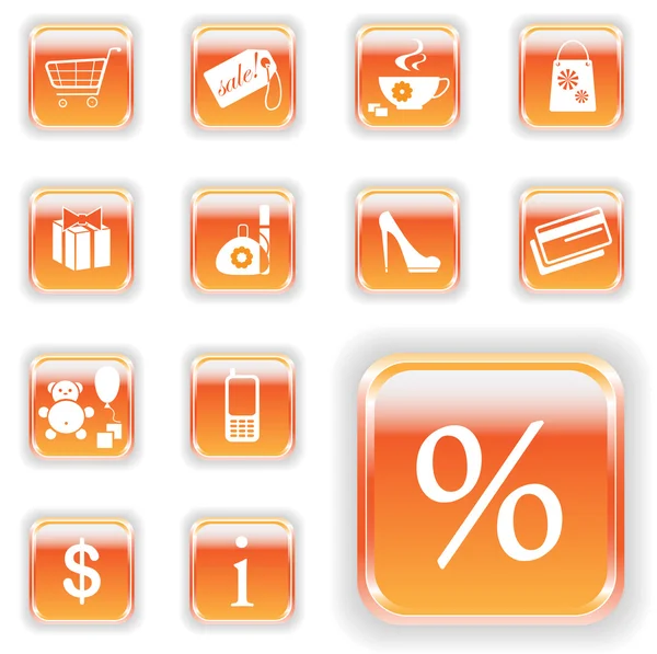 Zářivě oranžový nákupní tlačítka — Stockový vektor