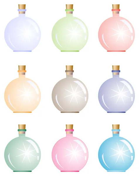 Bottiglie magiche luminose — Vettoriale Stock