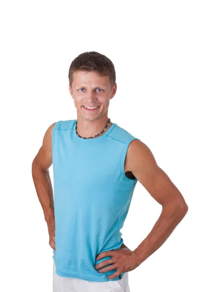 Junger attraktiver Mann lächelt hell isoliert auf weißem Grund — Stockfoto