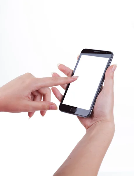 Сенсорний екран мобільного телефону, в руці — стокове фото