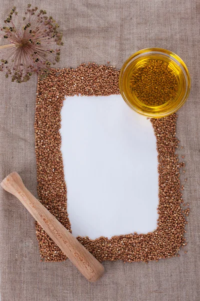 La composizione di grano saraceno e olio di girasole su tela — Foto Stock