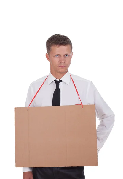 Retrato de um gerente do sexo masculino segurando uma placa — Fotografia de Stock