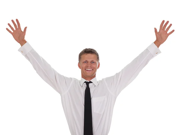 Portrait of young, happy winner businessman — Stock Photo, Image