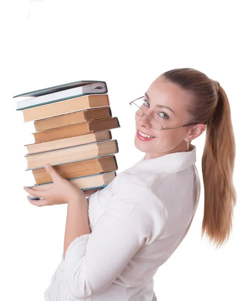 Businesswoman holding books — Stock Photo, Image