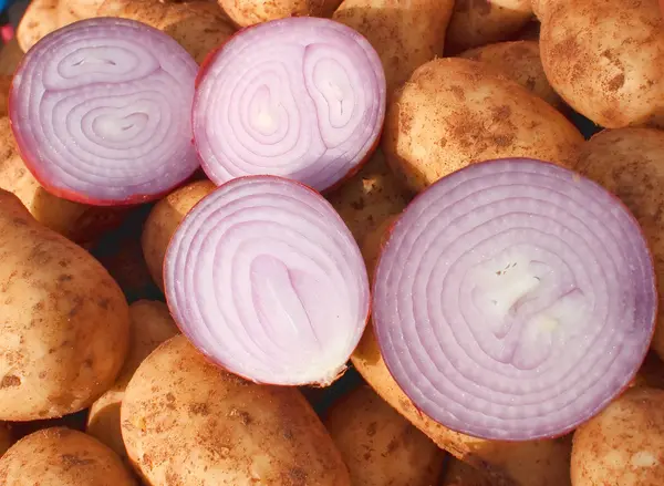 Skarby rynek publiczny, cebula idealna ziemniaki — Zdjęcie stockowe