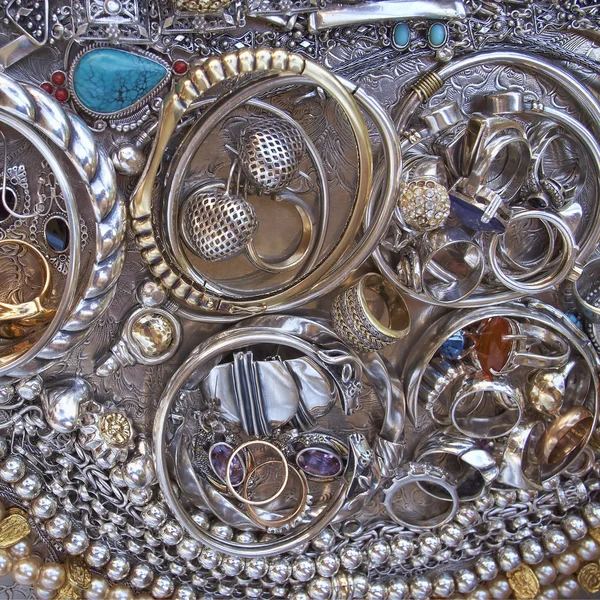Piratów skarb, złoty i srebrny tło — Zdjęcie stockowe