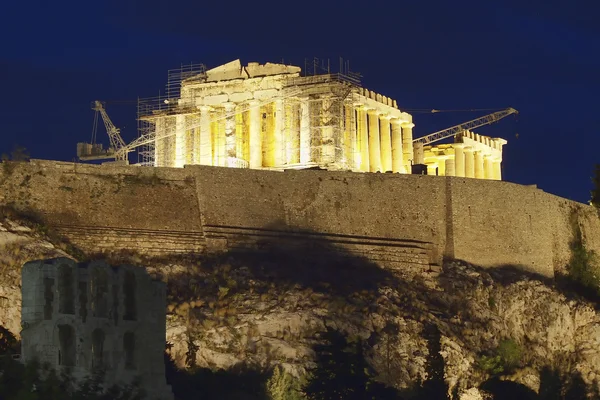 Tempio del Partenone illuminato, Acropoli di Atene — Foto Stock