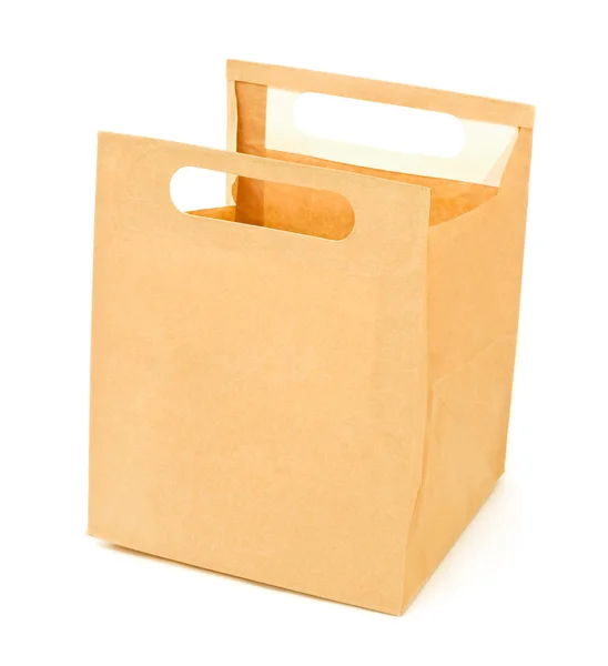 Bolsa marrón de papel abierto aislada — Foto de Stock