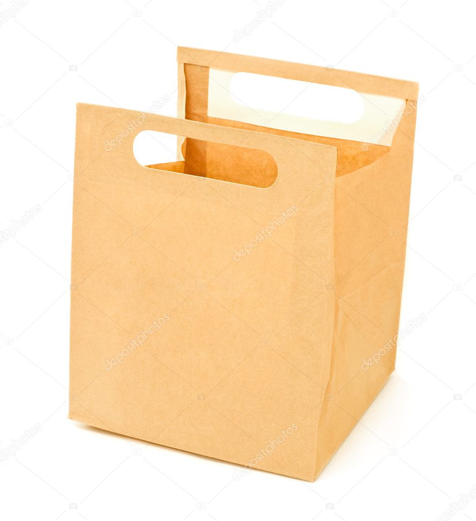 Open paper brown bag isolated