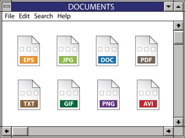 nostalgic window including document icons clipart