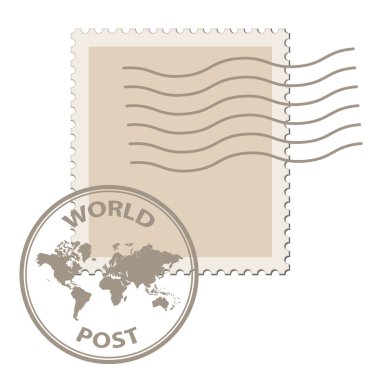 blank post stamp with world map postmark clipart