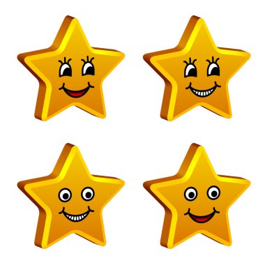 3d golden smiling stars clipart