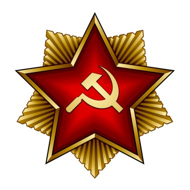 golden soviet badge - red star sickle and hammer clipart