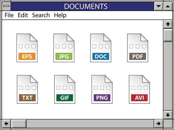 Nostalgický okno včetně ikony dokumentu — Stockový vektor