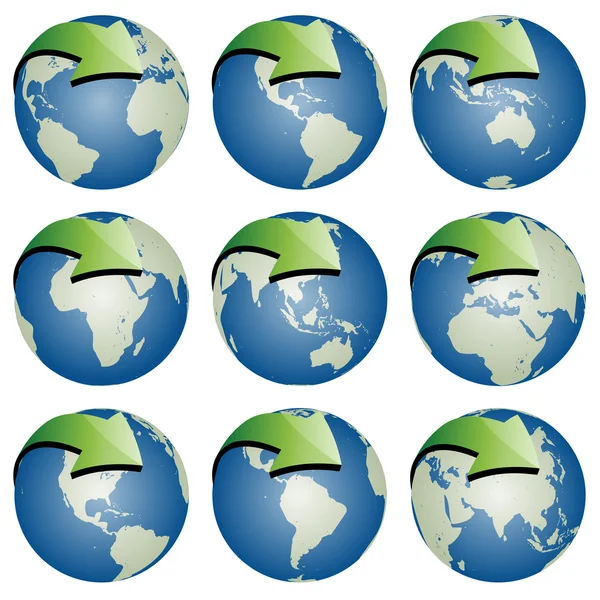 Globes met pijlen — Stockvector