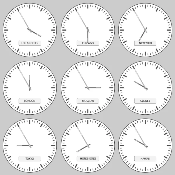 Faces d'horloge - fuseaux horaires — Image vectorielle