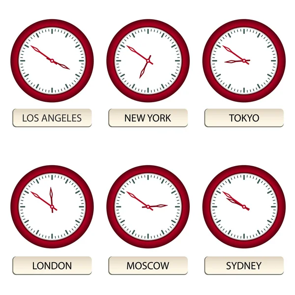 Faces d'horloge - fuseaux horaires — Image vectorielle