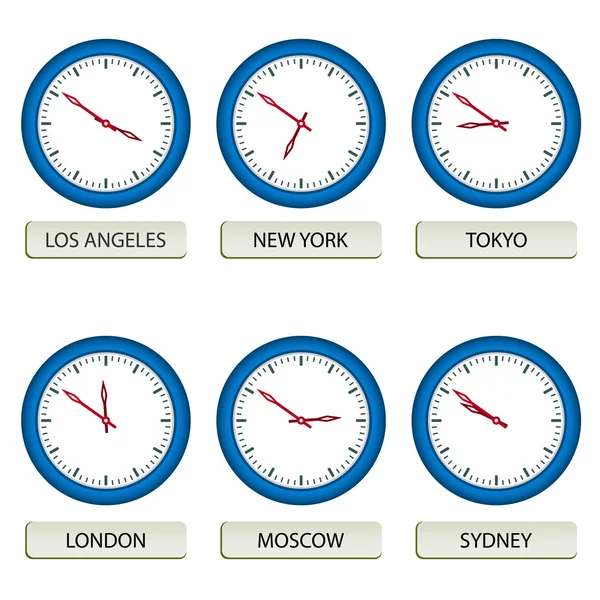 Relojes - zonas horarias — Vector de stock