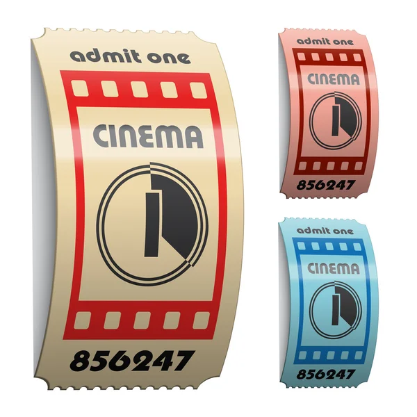 3d brilhante enrolado bilhetes de cinema — Vetor de Stock