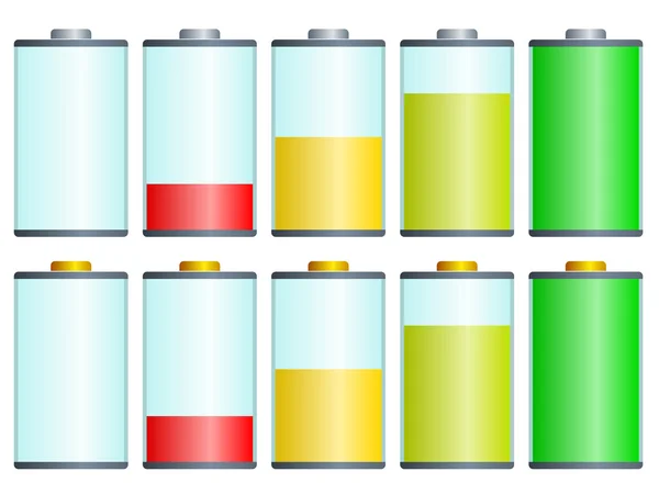 Symbole poziomu baterii — Wektor stockowy