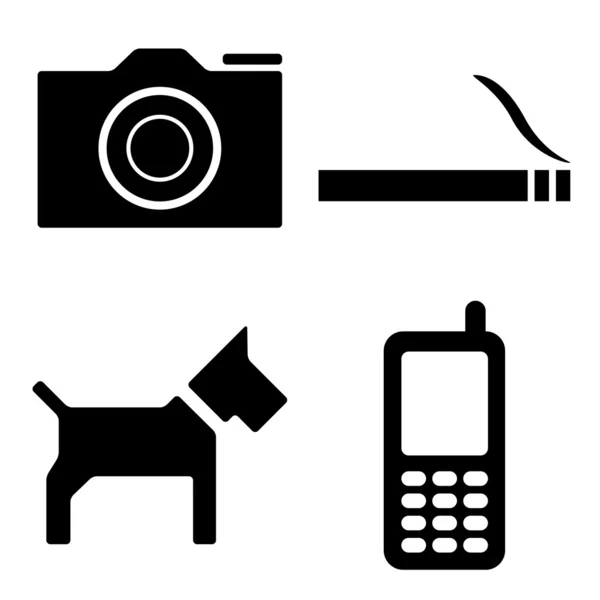 Chien caméra cigarette téléphone icônes — Image vectorielle