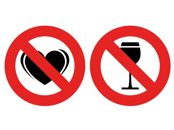 No allowed love and alcohol marks — Stock Vector