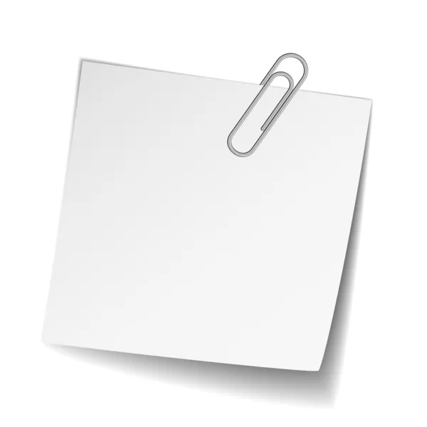 Papel nota branca com clipe de papel —  Vetores de Stock