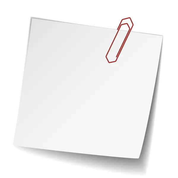 Weißes Notizpapier mit Büroklammer — Stockvektor