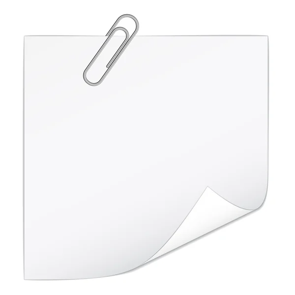 Papel nota branca com clipe de papel — Vetor de Stock